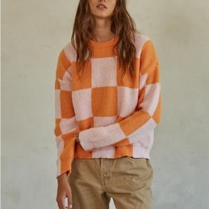 Gingham Sweater Print Crew Neck Pullover Sweater